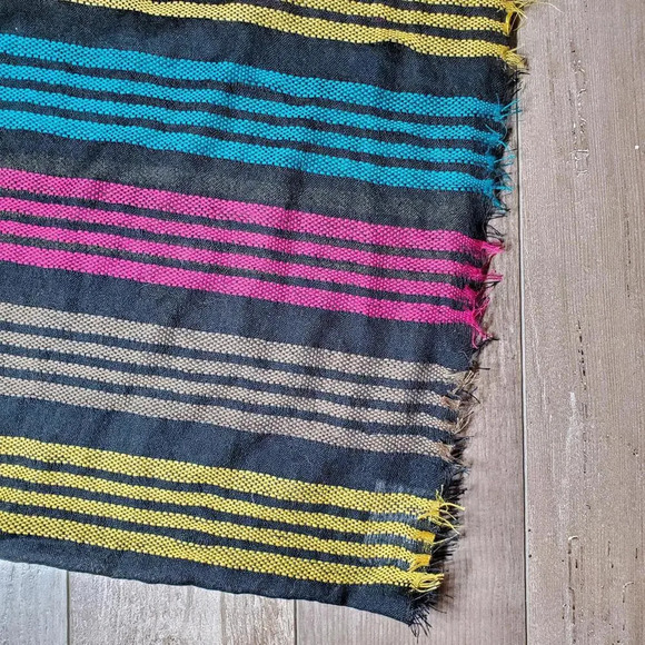 Target Black Multi-Color Fringe Edge Woven Striped Scarf EUC - Picture 7 of 16
